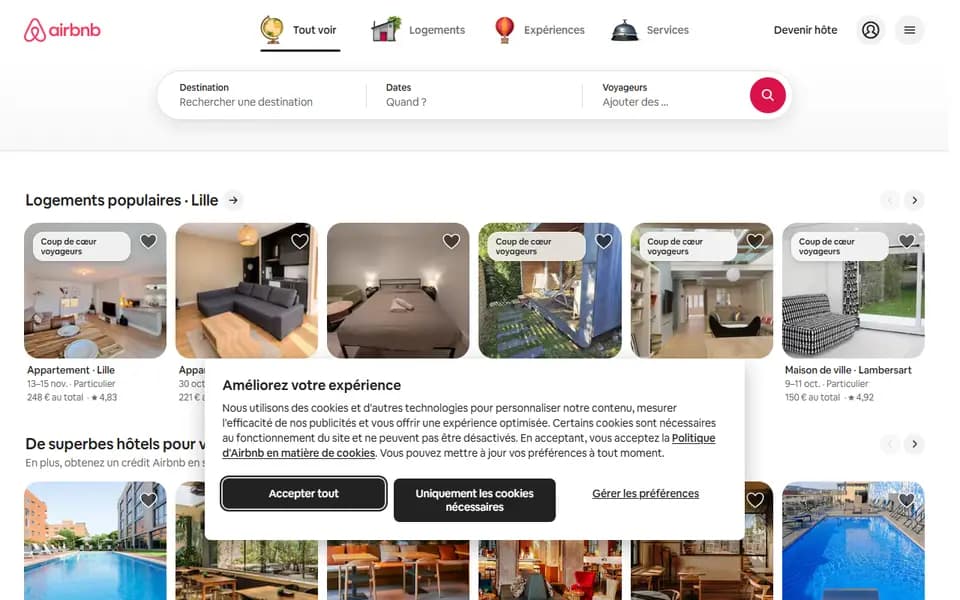 Airbnb homepage