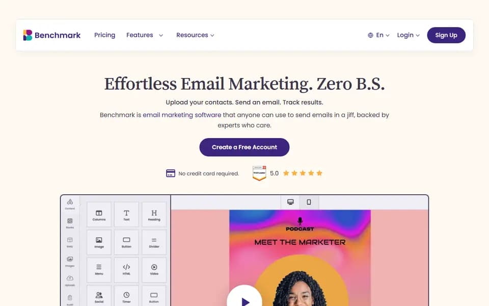 Benchmark Email homepage