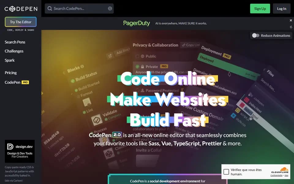 CodePen homepage