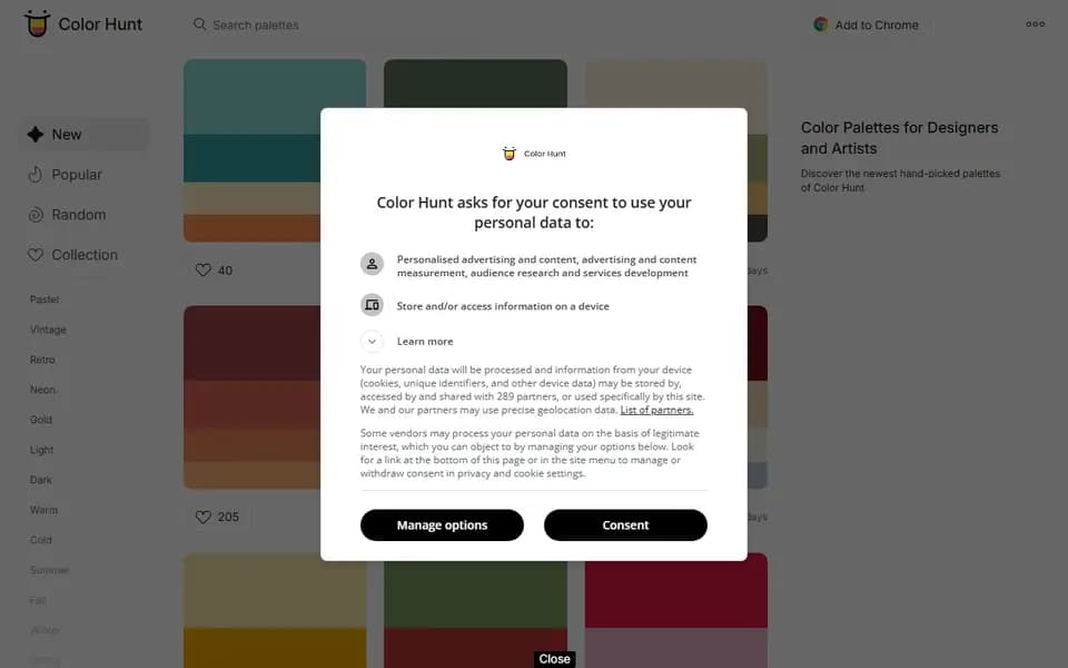 Color Hunt homepage