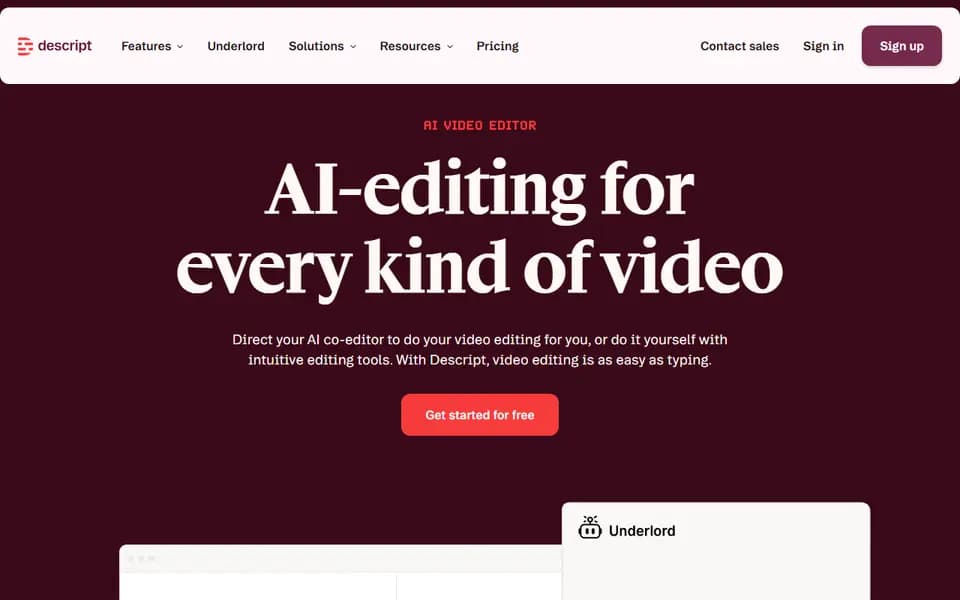 Descript homepage