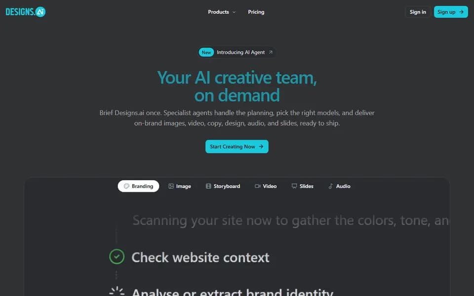 Designs.ai homepage