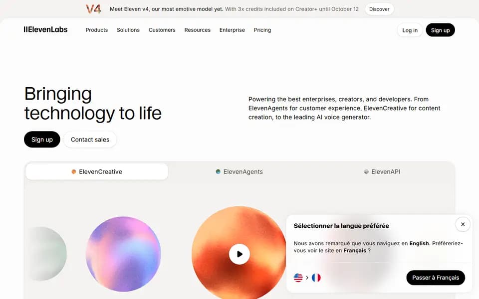 ElevenLabs homepage