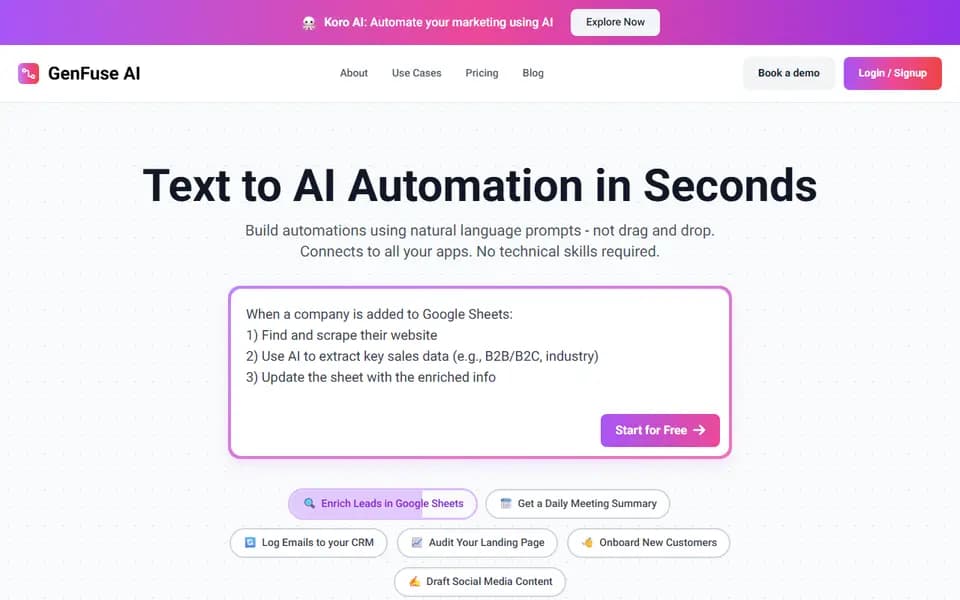 GenFuse AI homepage