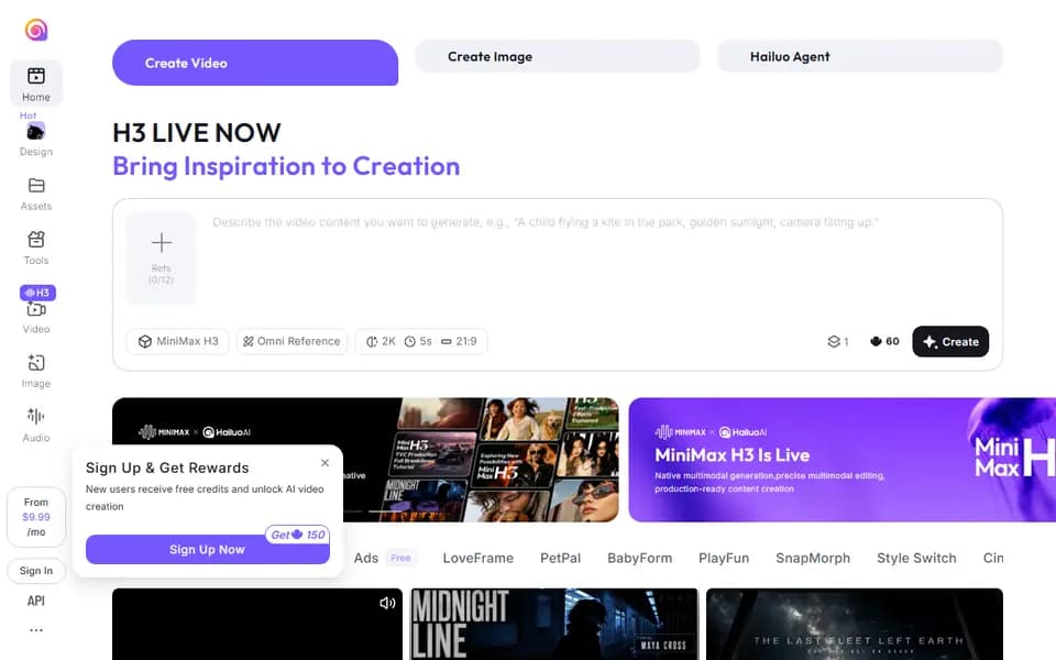Hailuo AI (MiniMax) homepage