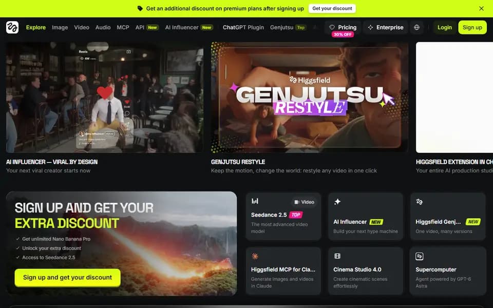 Higgsfield AI homepage