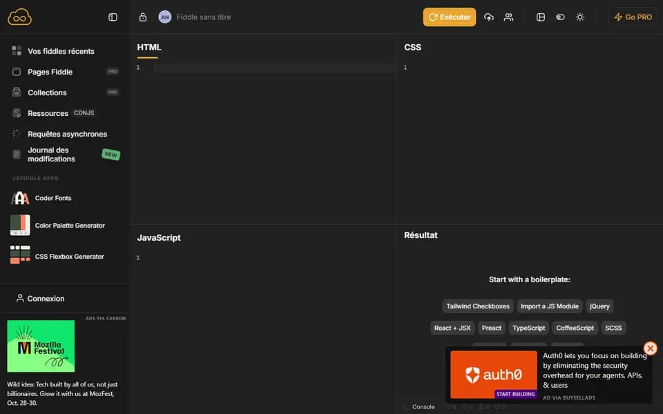 JSFiddle homepage