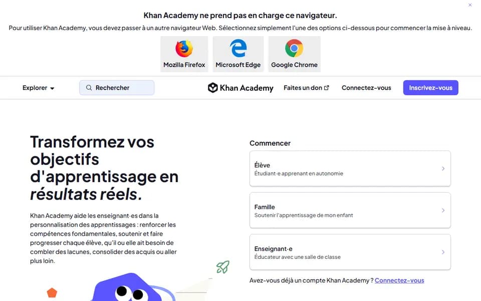 Khan Academy homepage