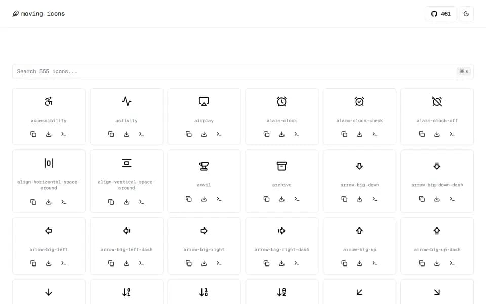Moving Icons homepage