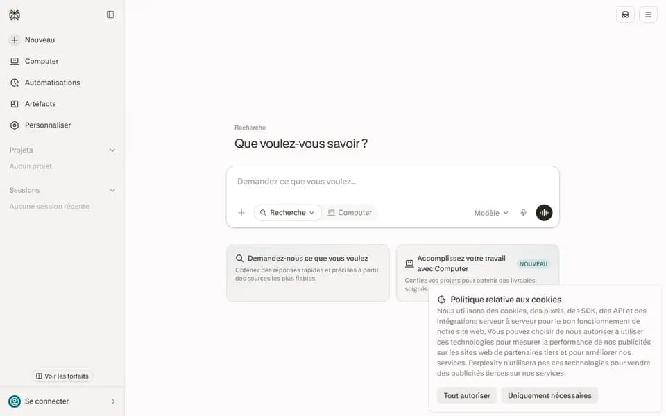 Perplexity homepage