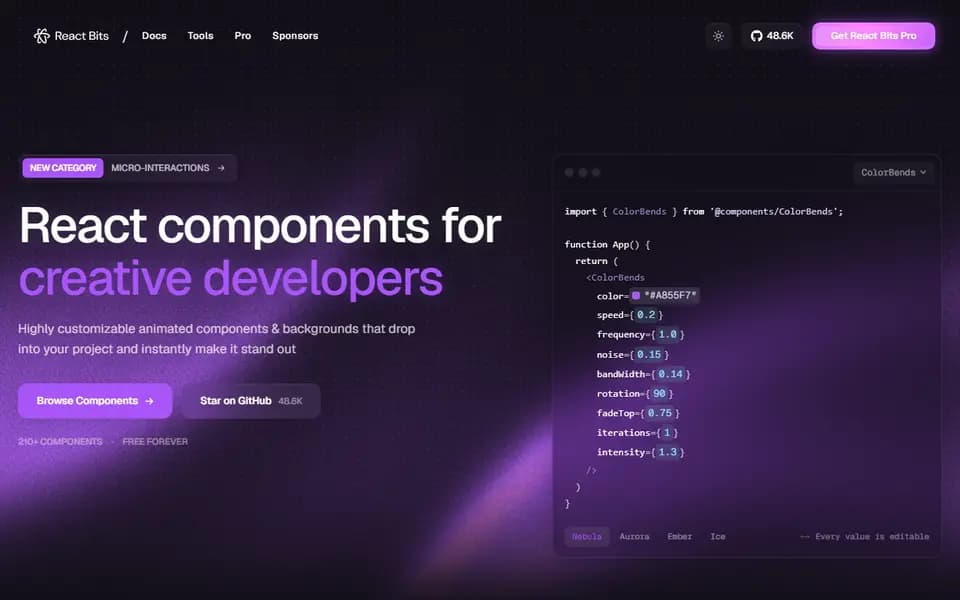 React Bits homepage