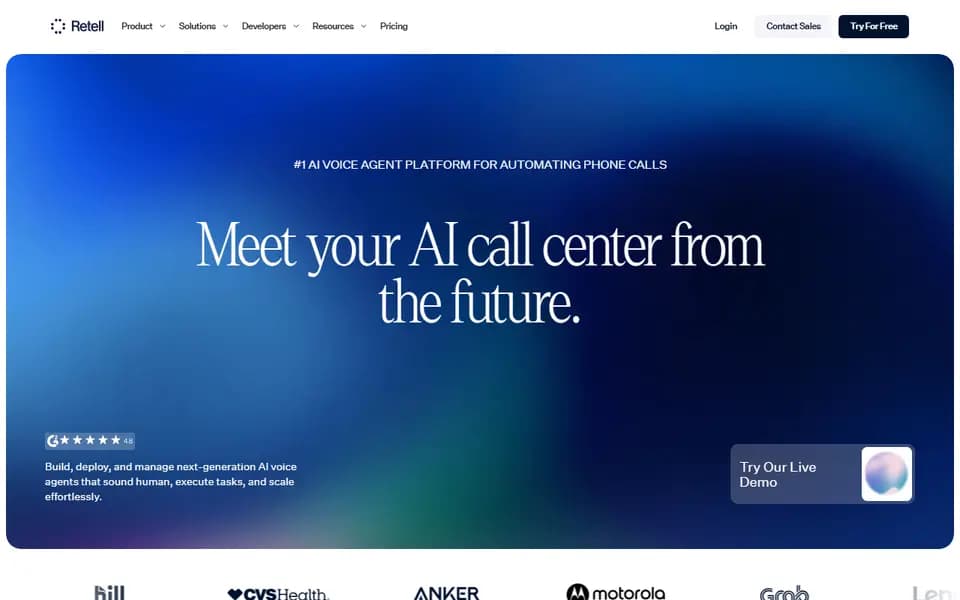 Retell AI homepage
