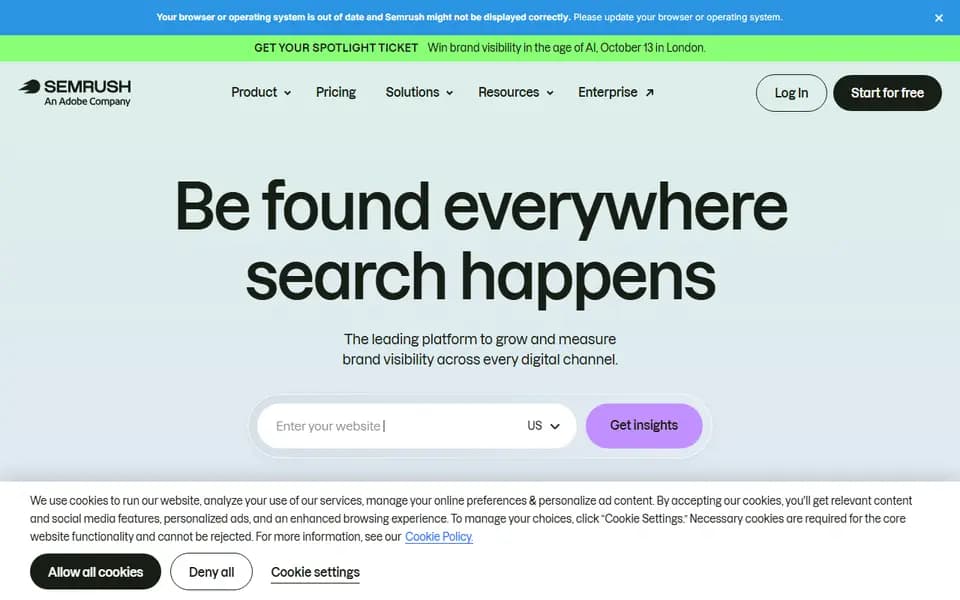 Semrush homepage