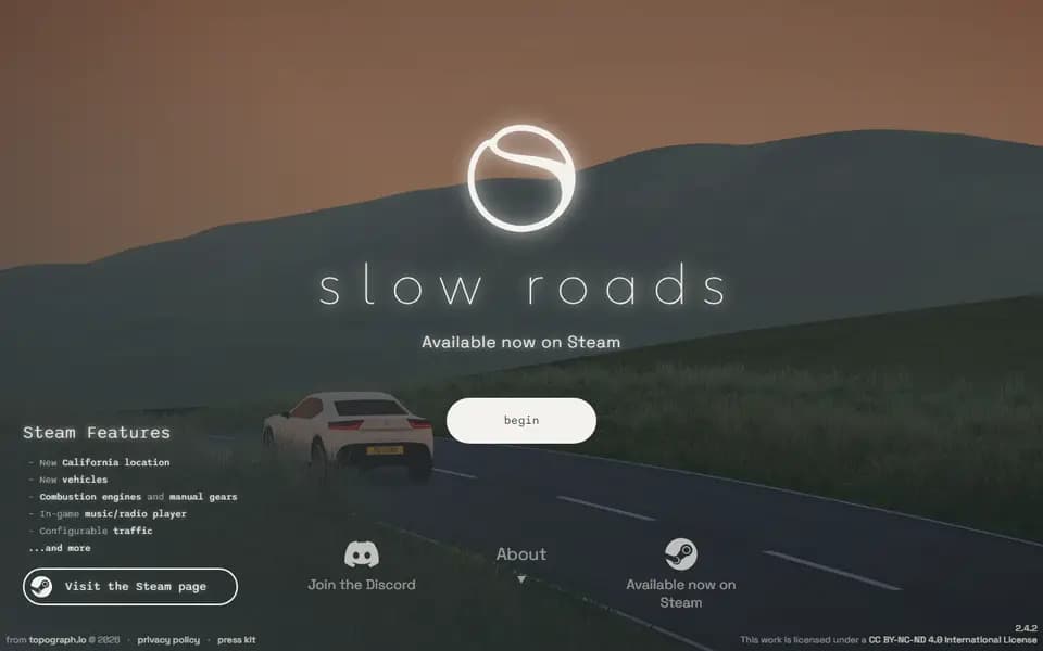 Slow Roads homepage