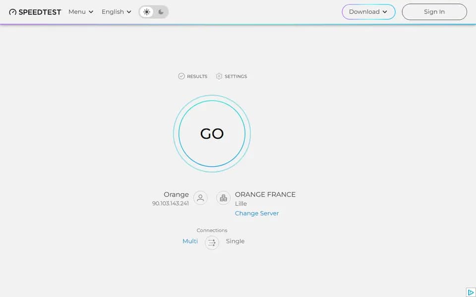 Speedtest homepage