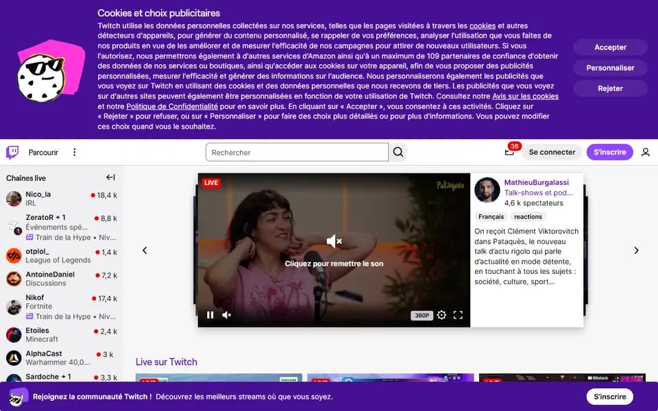 Twitch homepage