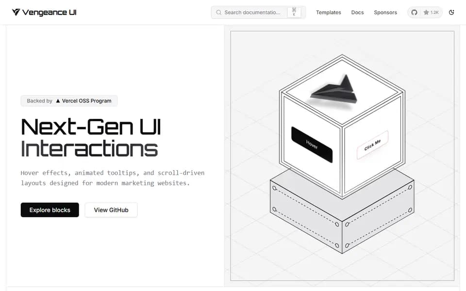 Vengeance UI homepage