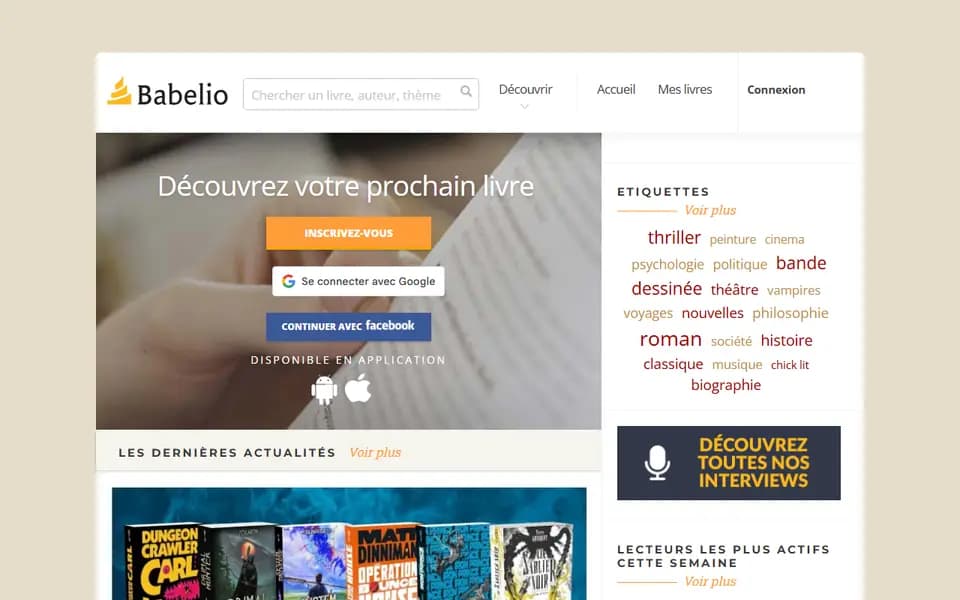 Babelio homepage