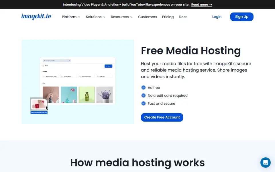 ImageKit Free Media Hosting homepage