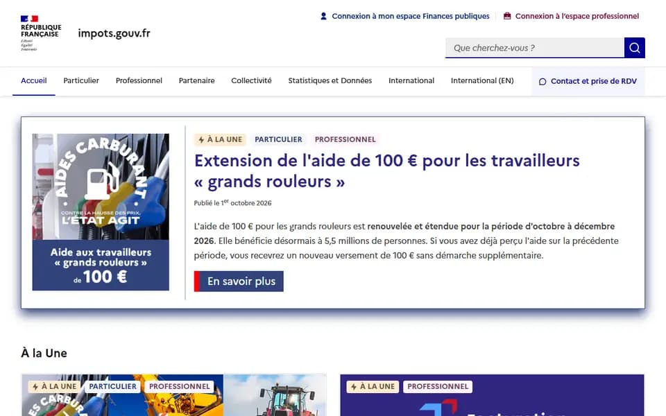 impots.gouv homepage