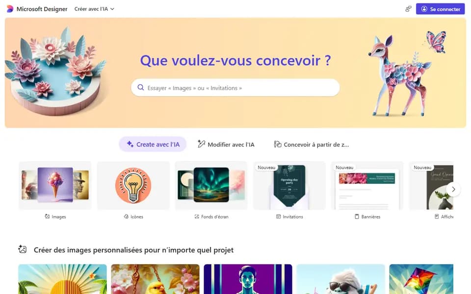 Microsoft Designer homepage