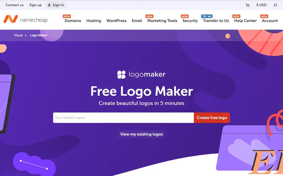 Namecheap Logo Maker homepage